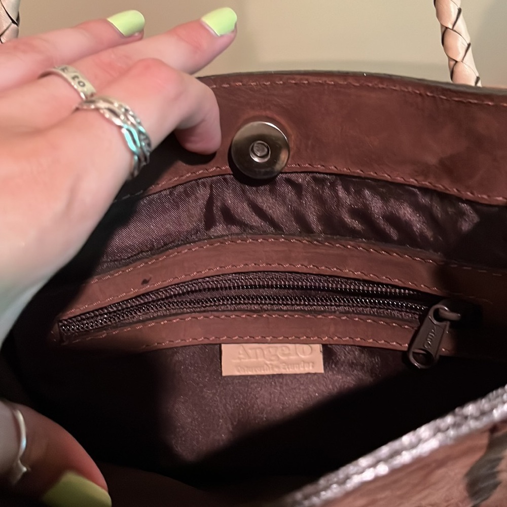 Brown suede bag with tan leather braided straps - Picture 3 of 3